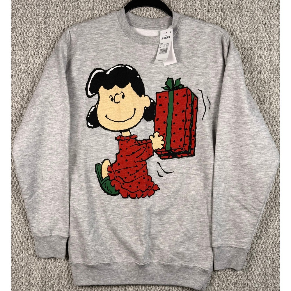 Peanuts Lucy Van Pelt Christmas Sweatshirt XS Gray Holiday Graphic NWT PNSJDM5